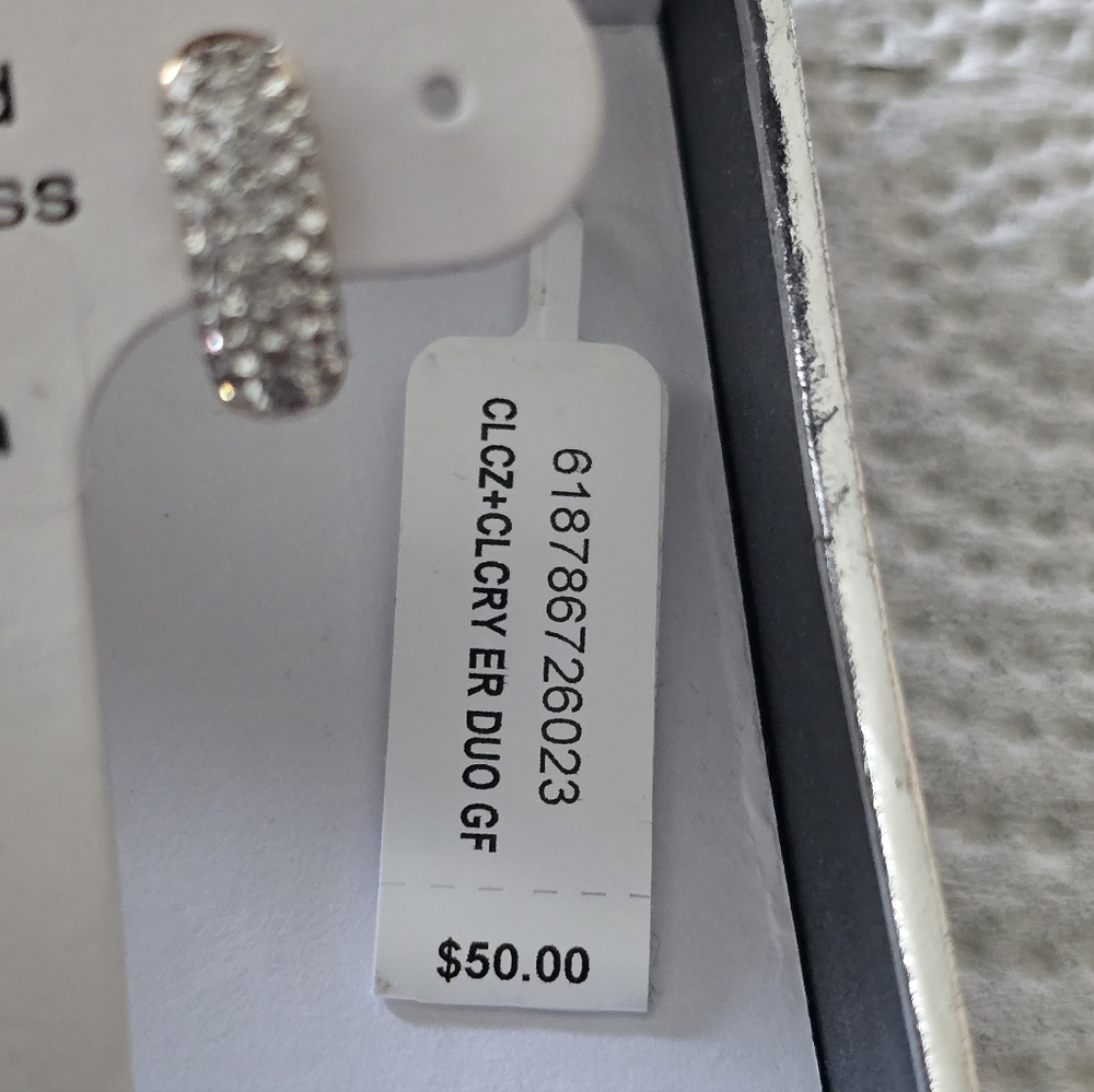 And Now This Hoop Earrings Silver 18k Gold Over Brass Cubic $50 - Picture 4 of 9